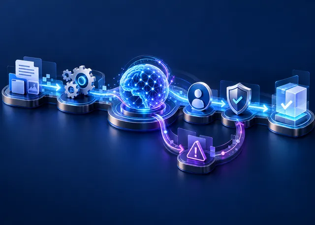 An end-to-end business workflow redesigned around people, AI, automation, and governance controls