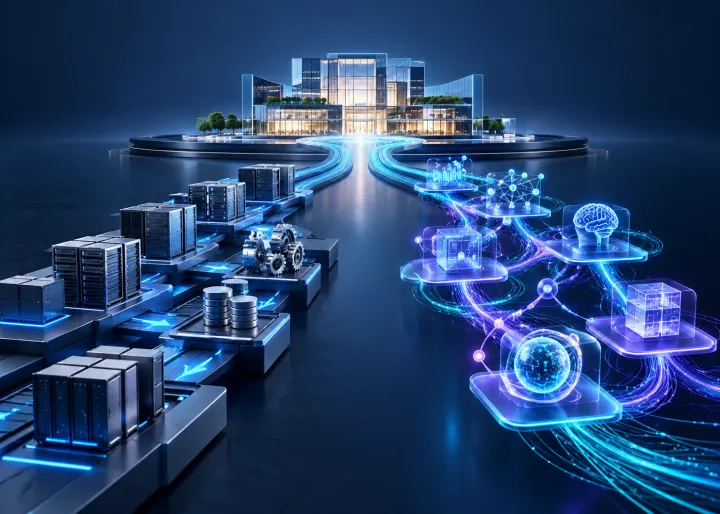 Two transformation paths comparing modern digital foundations with AI-enabled business change