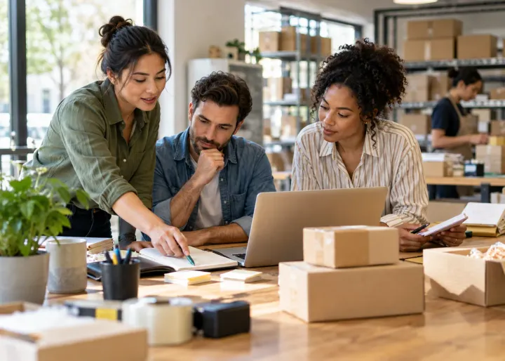 A small business team studies customer demand and prepares a practical next step in a growing operation.