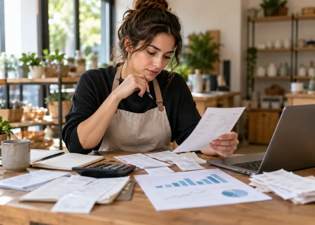 A retailer compares physical sales receipts from busy and quiet weeks beside a simple unlabelled trend chart.