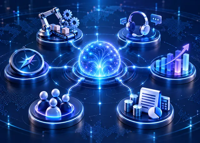 Business functions connected by practical AI use cases and shared governance