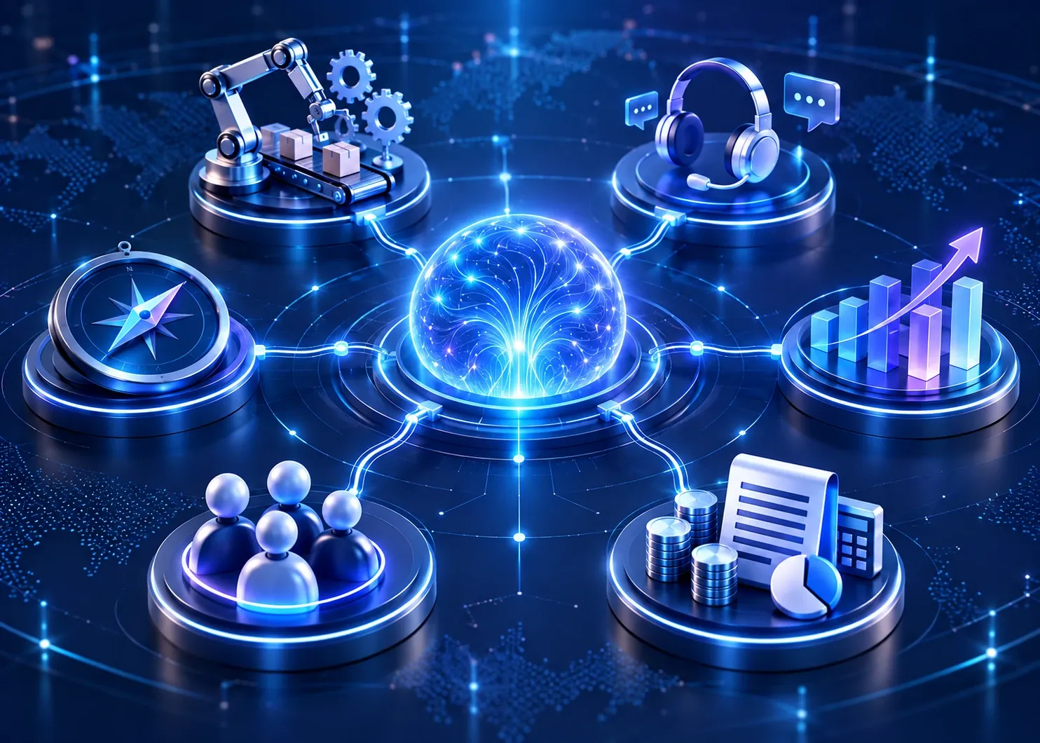 Business functions connected by practical AI use cases and shared governance