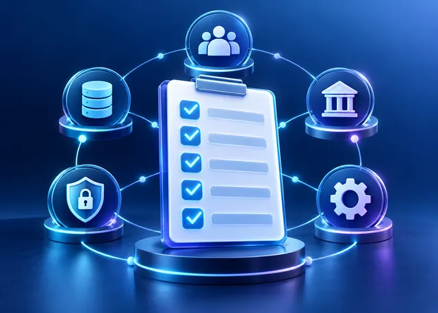 An AI readiness checklist connected to data, people, governance, security, and technology