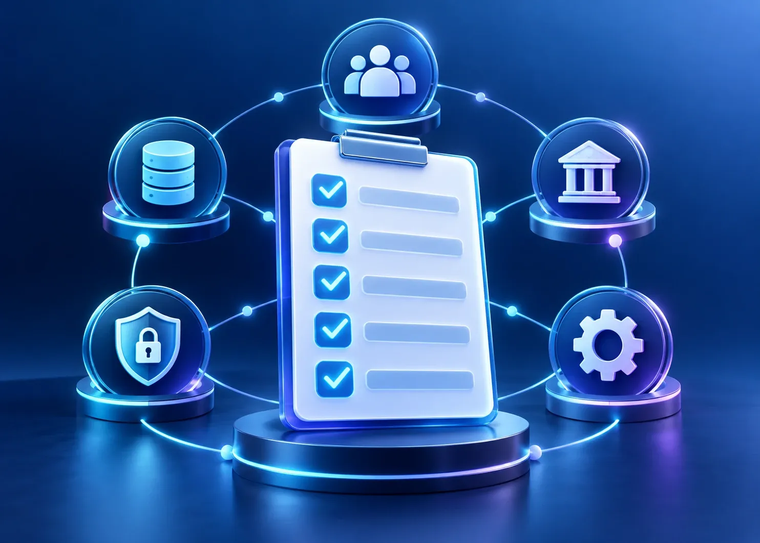 An AI readiness checklist connected to data, people, governance, security, and technology