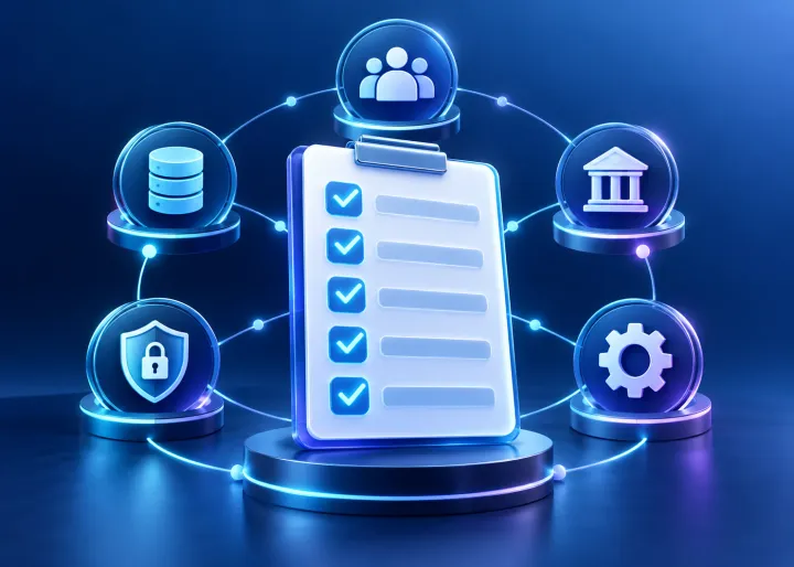 An AI readiness checklist connected to data, people, governance, security, and technology