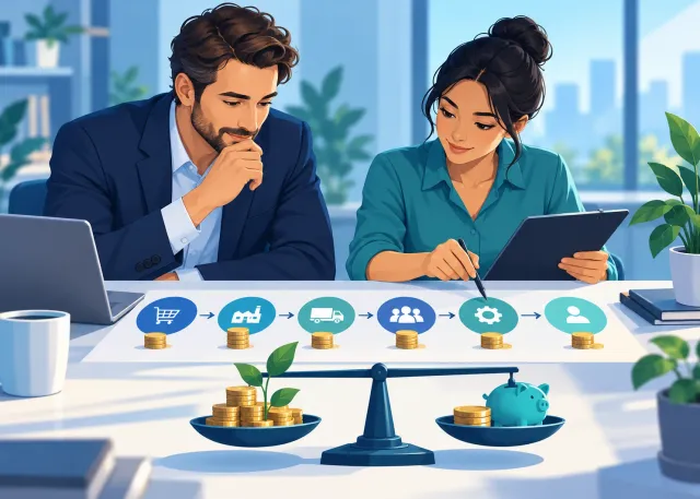 Illustration representing can ai help businesses save money? what to check first