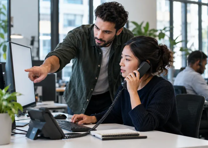 A service desk team finally connects a missed phone enquiry with an open customer request in one shared blank task view.