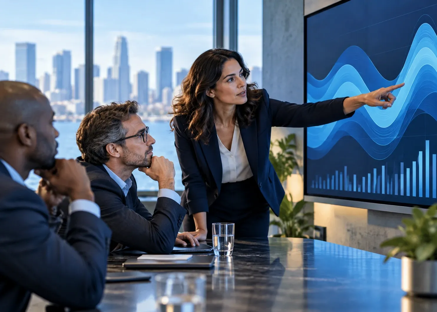 Business leaders discussing clear information before making a decision