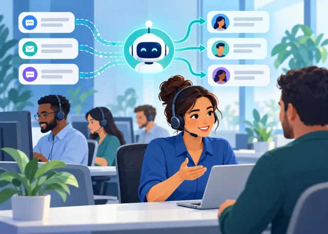 Illustration representing how can ai improve customer service when your team is busy?