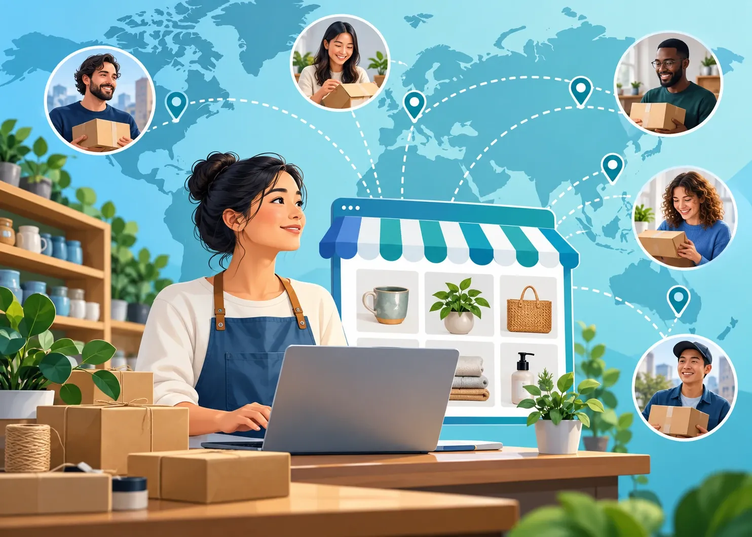 Illustration representing how digital products help businesses grow and reach more people