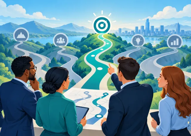 Illustration representing how to improve business performance with ai: pick a goal