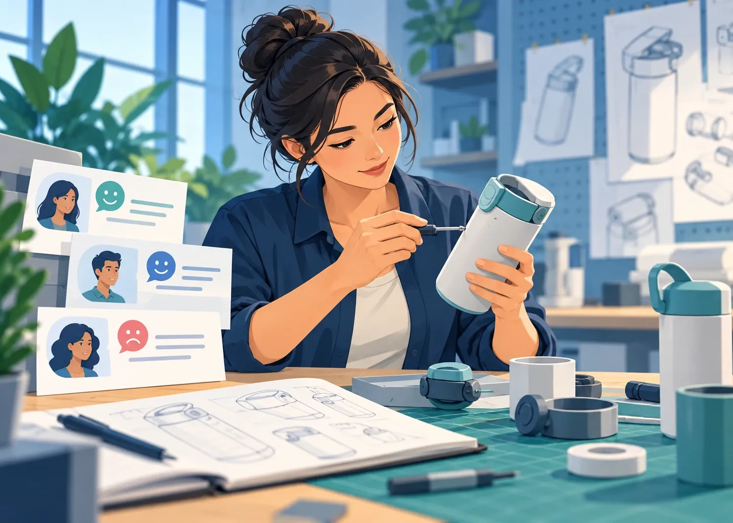 Illustration representing how to improve existing business products with customer feedback