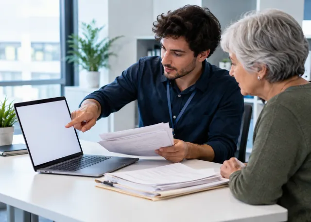 A service provider helps a customer move a formerly paper-based task onto a simple blank digital screen.