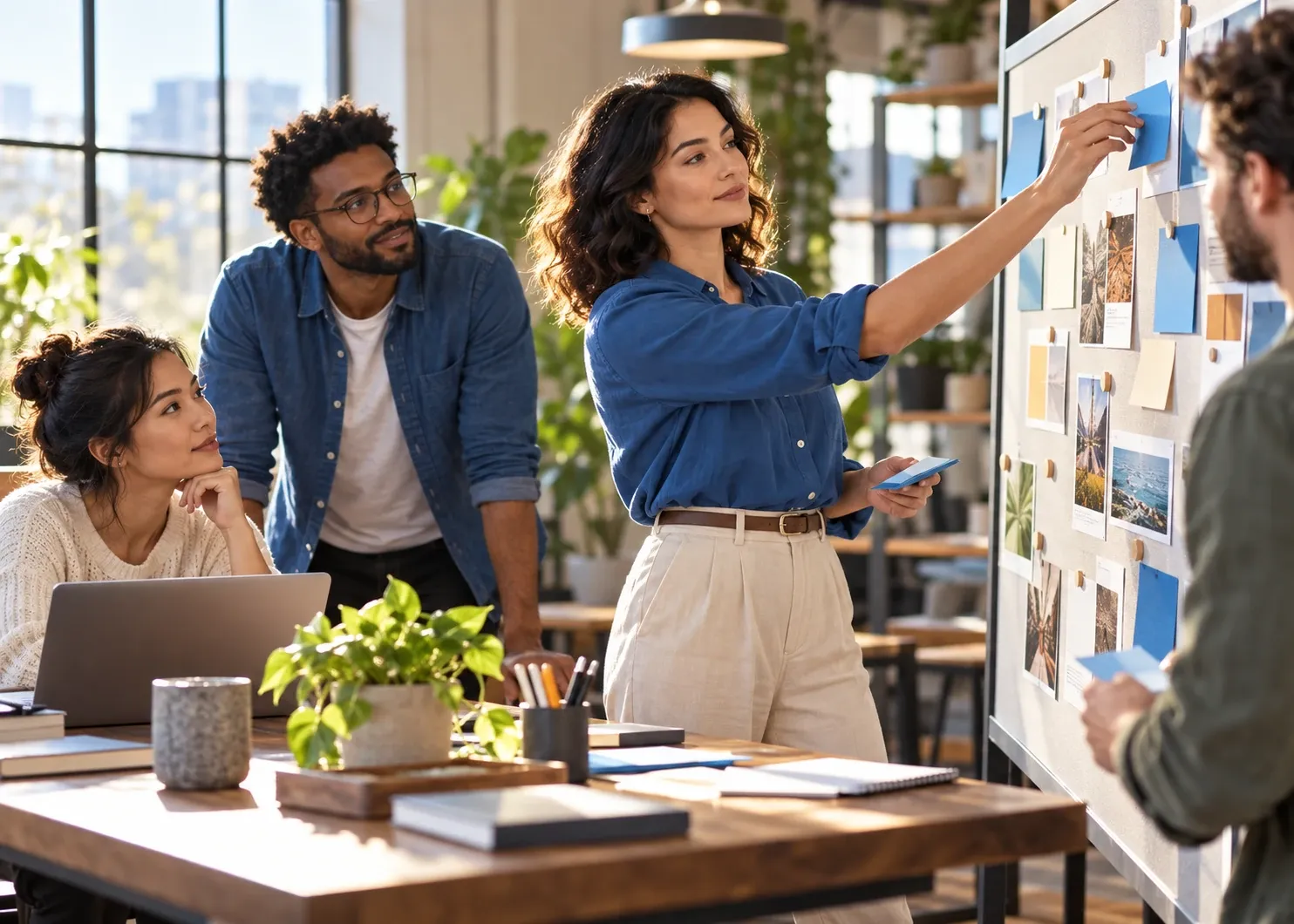 A small team coordinating tasks and handoffs in a shared workspace