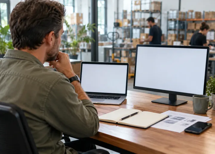 A business owner compares two practical computer setups in a real office, reviewing how each fits the team work.