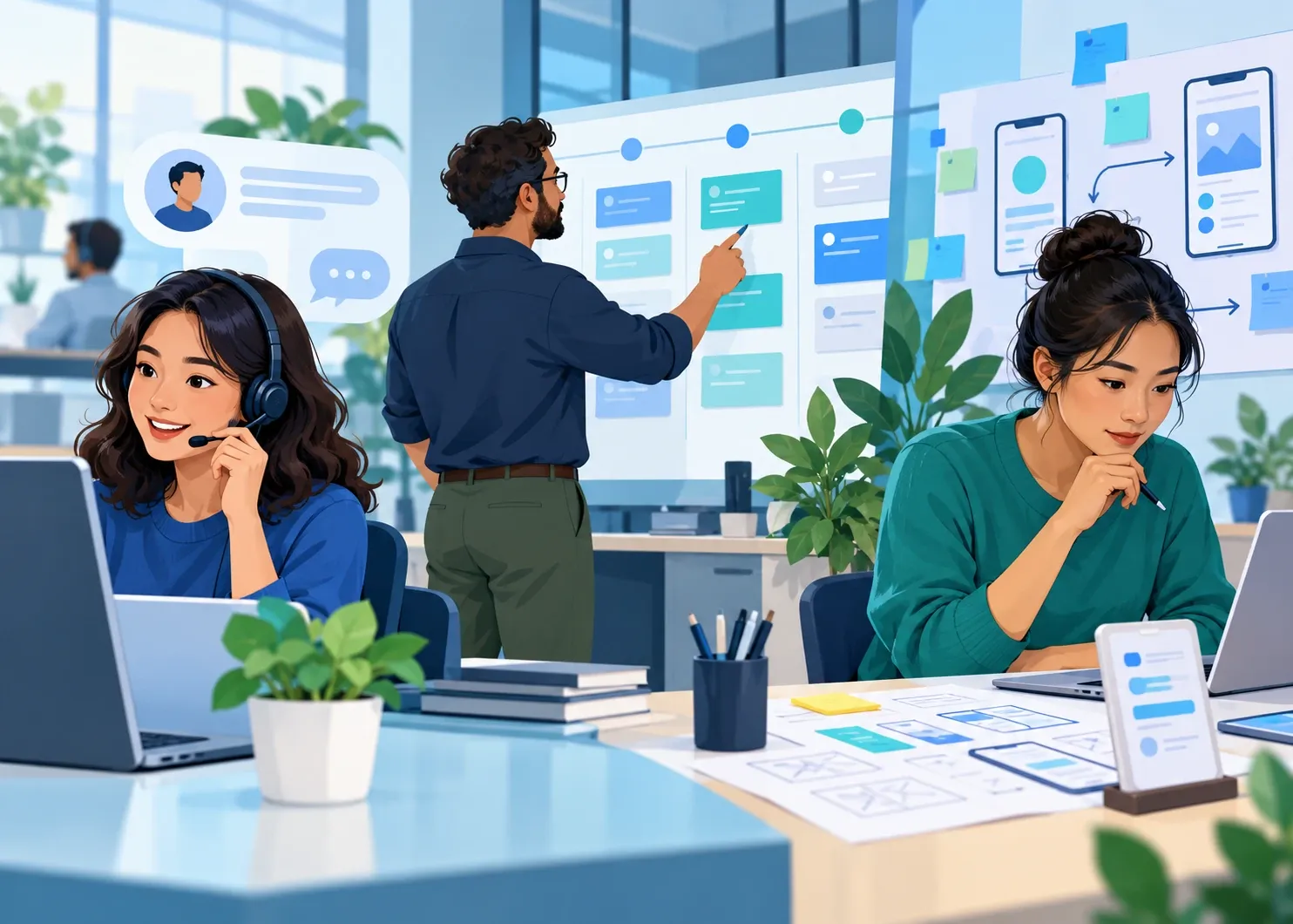 Illustration representing real-life examples of ai in business and what they teach