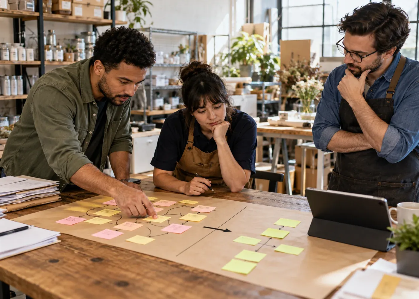 Employees trace a paper-based handover and a simpler digital workflow in a real workplace, with a named owner reviewing the result.
