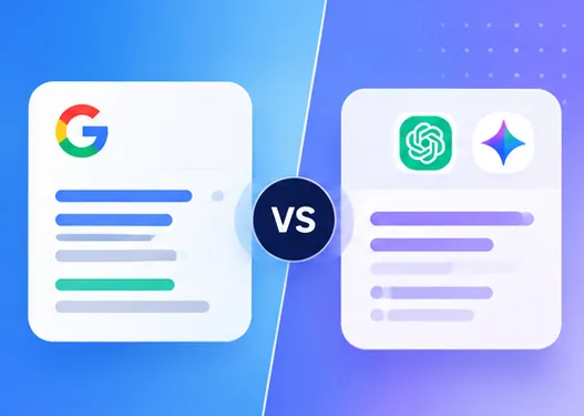 Google search results compared side by side with an AI-generated answer from ChatGPT and Gemini