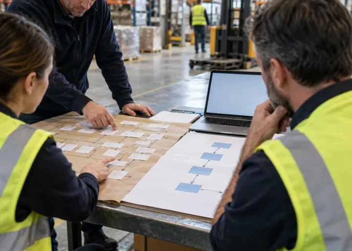 Employees trace a paper-based handover and a simpler digital workflow in a real workplace, with a named owner reviewing the result.